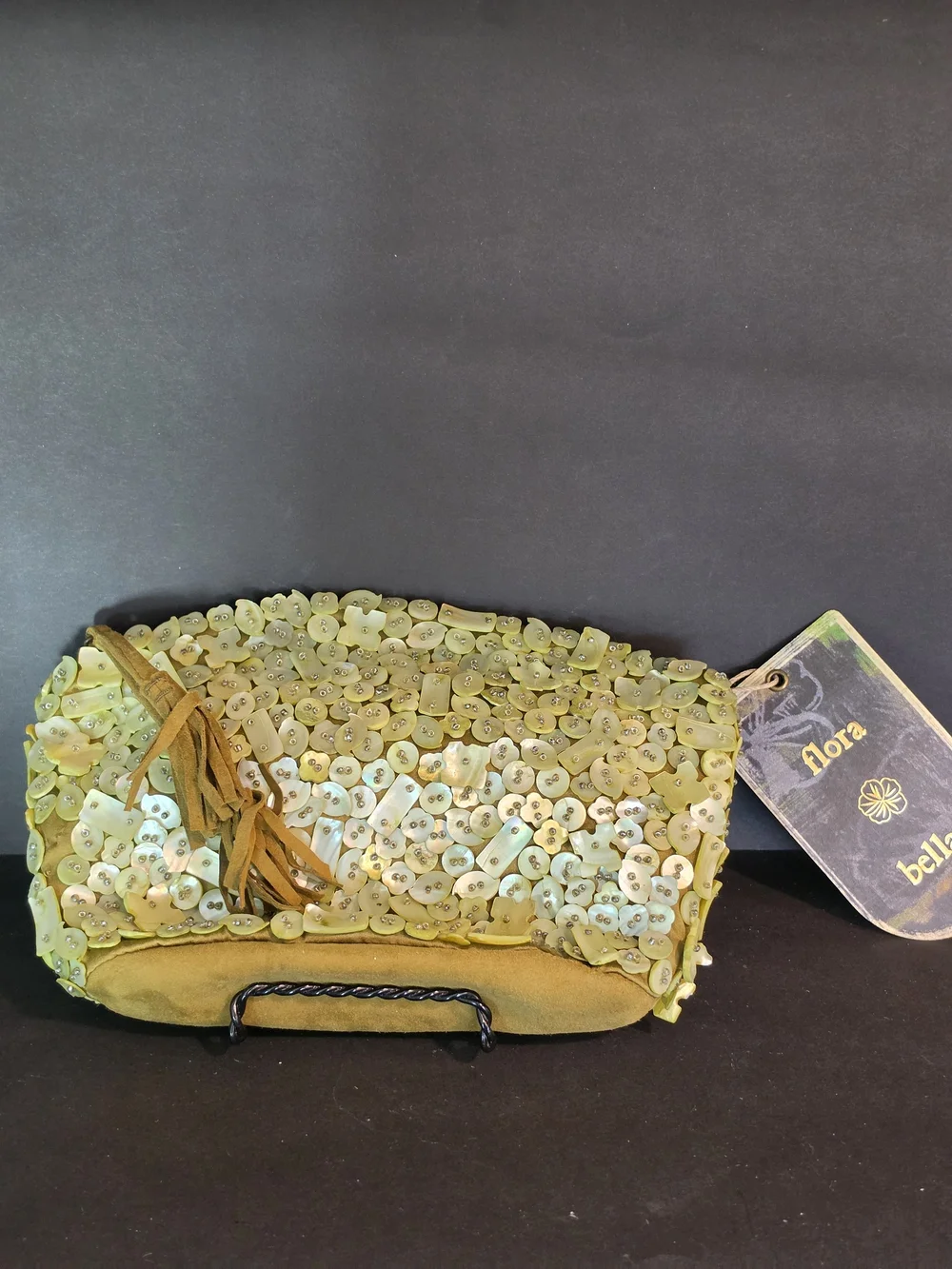 Ivy & Rose Olive Beaded Shell Wristlet Clutch